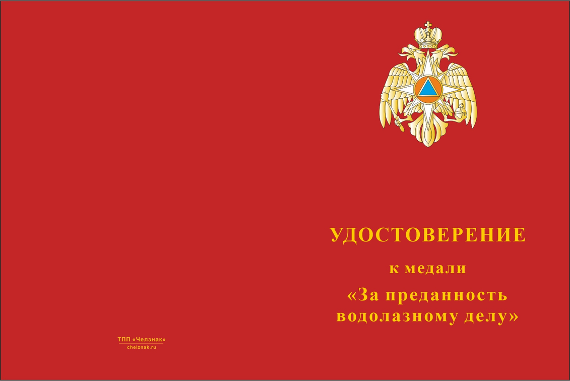 Бланк лицевая сторона Медаль МЧС «За преданность водолазному делу» с бланком удостоверения