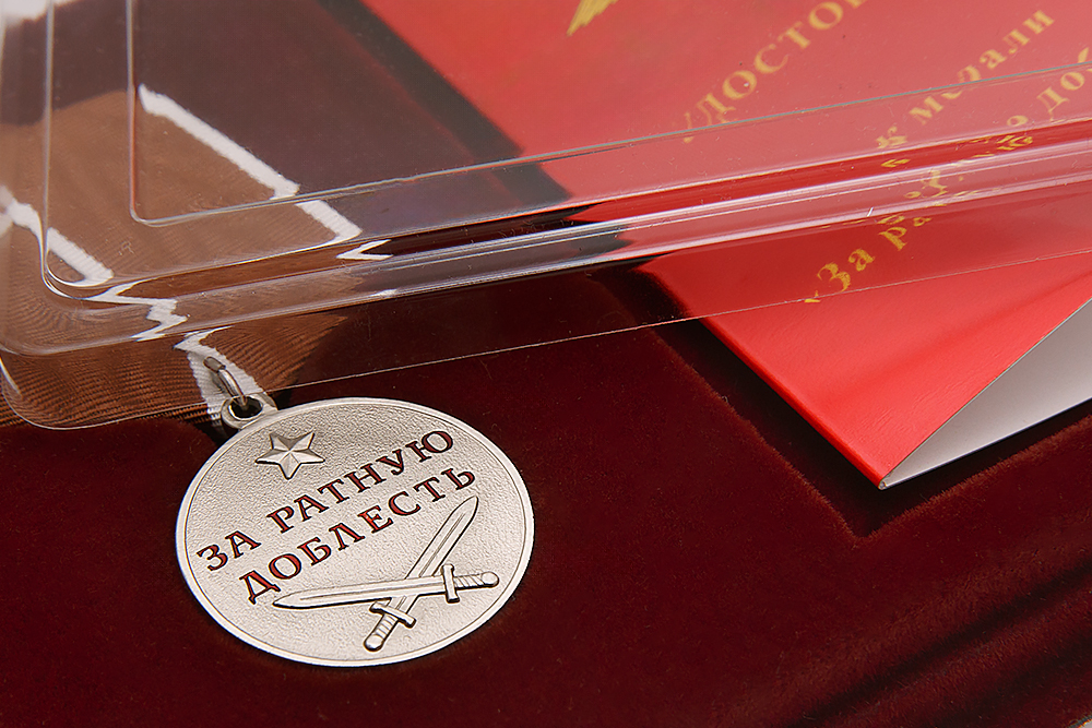 3D фото награды Наградной комплект к медали «За ратную доблесть» с бланком удостоверения