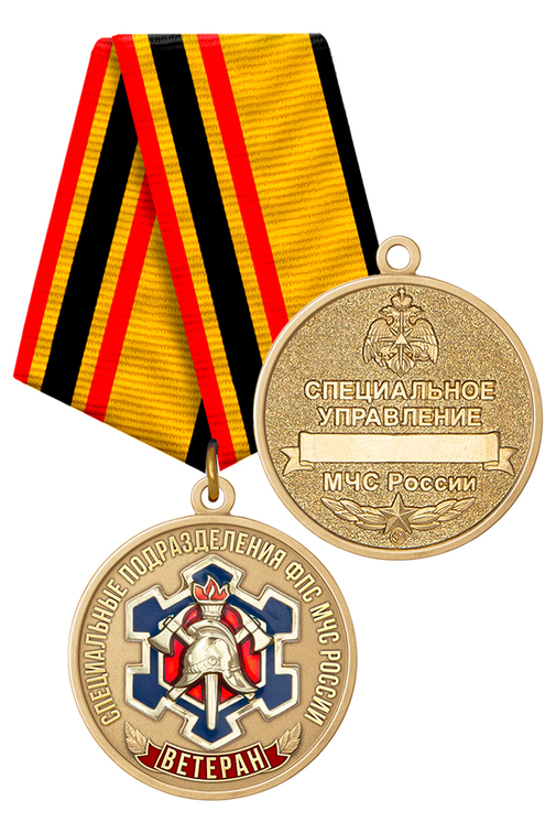Медаль «Ветеран специальных подразделений ФПС МЧС России» с бланком удостоверения