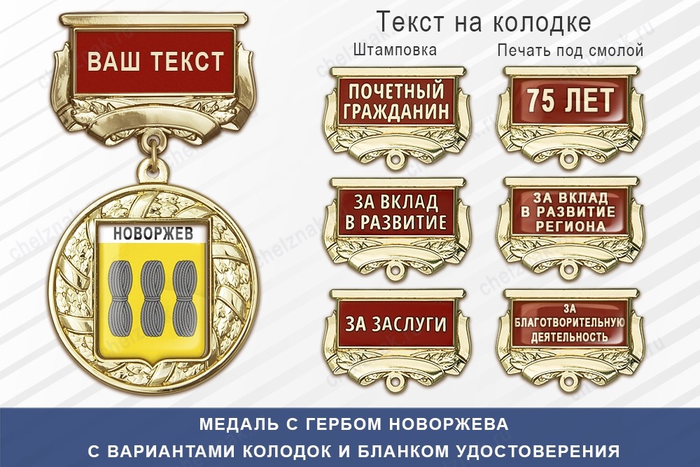 Медаль с гербом города Новоржева Псковской области с бланком удостоверения, дополнительное фото 1