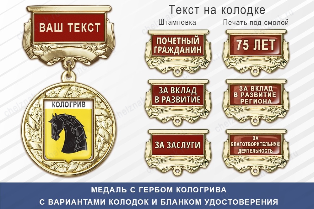 Медаль с гербом города Кологрива Костромской области с бланком удостоверения, дополнительное фото 1