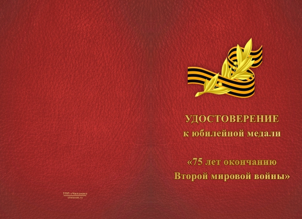 Лицевая сторона награды Медаль «75 лет окончанию Второй мировой войны» с бланком удостоверения