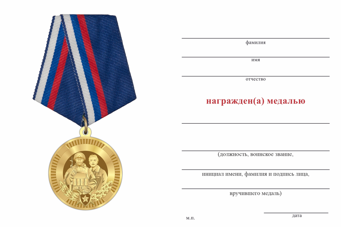 Бланк оборотная сторона Медаль «Отцу (родственнику) участника СВО» с бланком удостоверения
