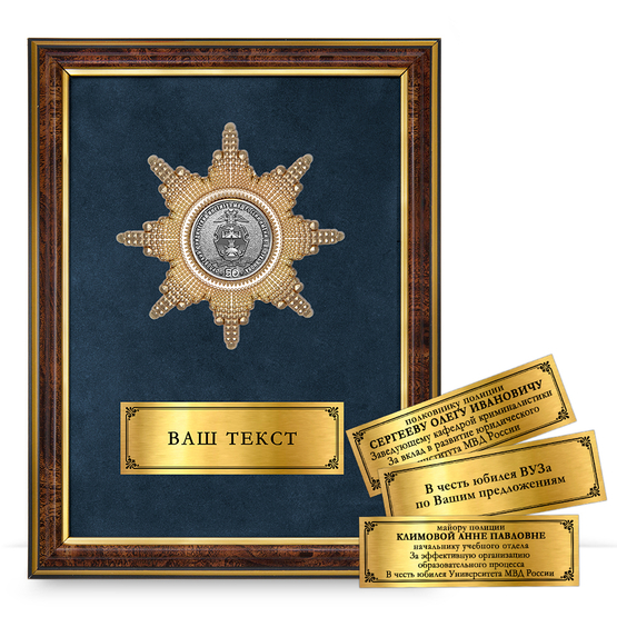 Лицевая сторона награды Наградное панно «50 лет Орловскому юридическому институту МВД России»