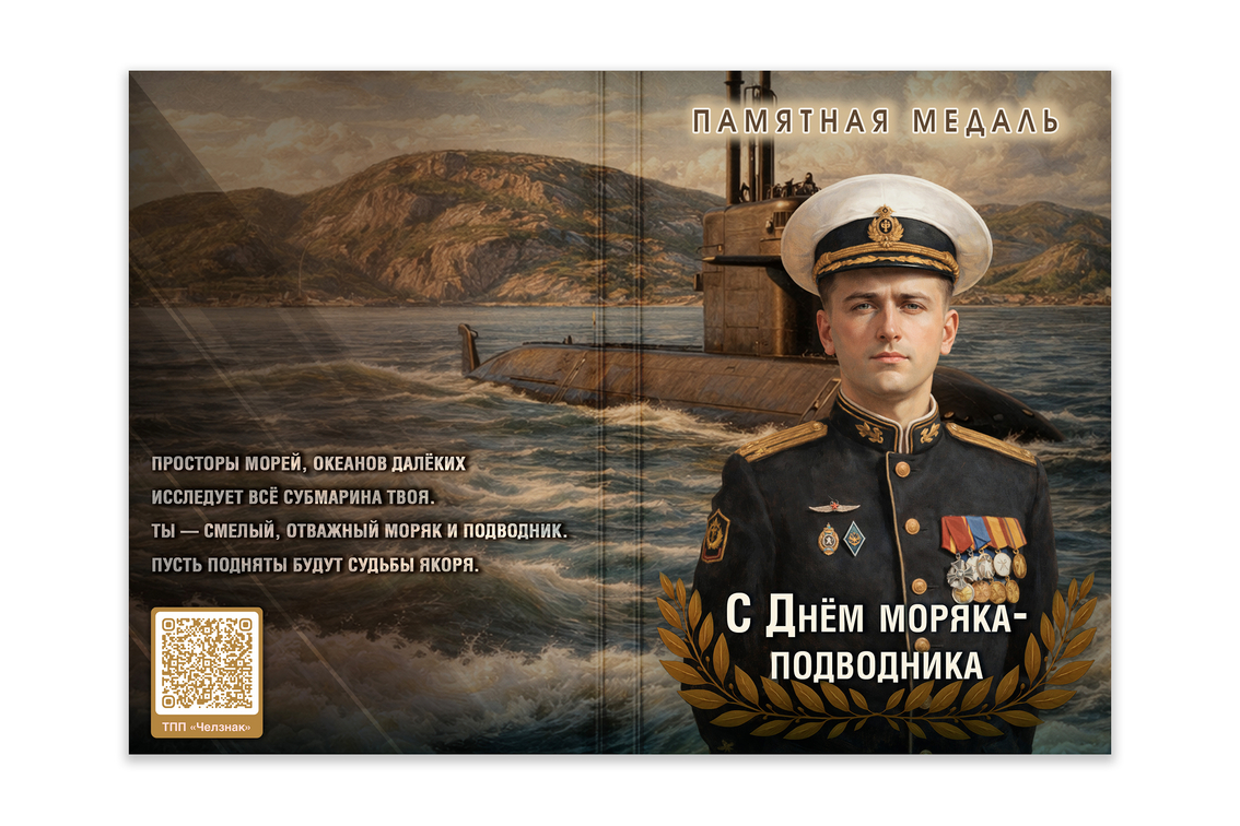 Поздравительная открытка с медалью «С Днём моряка-подводника», дополнительное фото 1