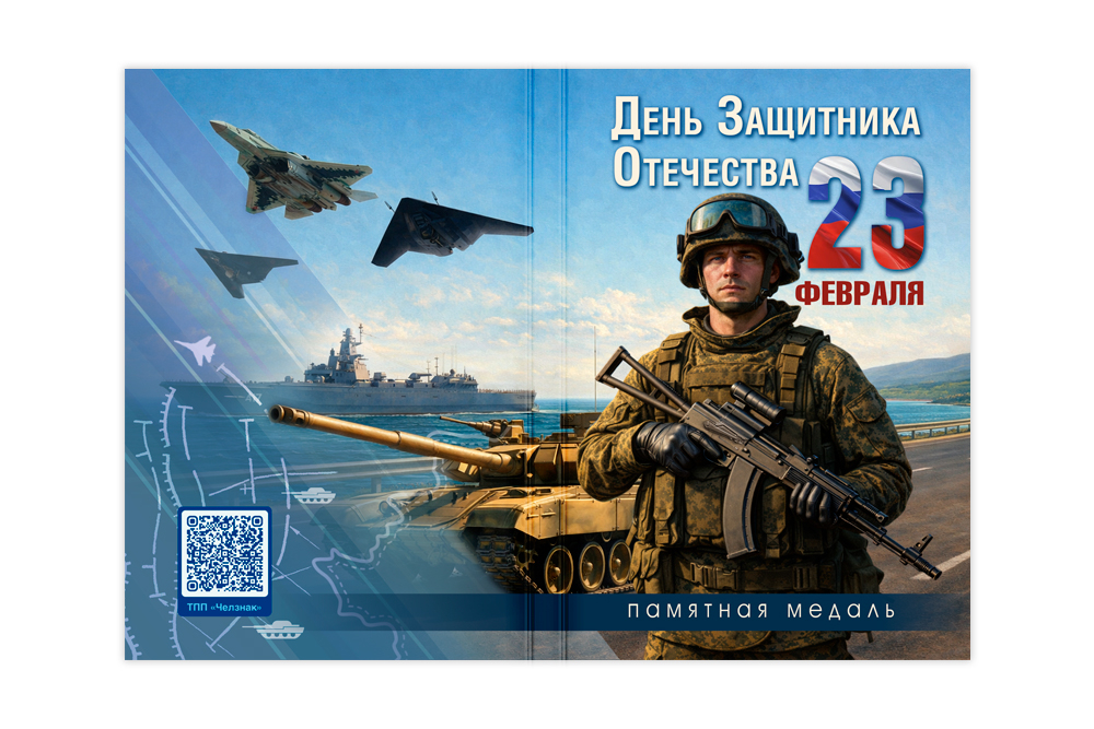 Поздравительная открытка с медалью «С Днём защитника Отечества», дополнительное фото 1