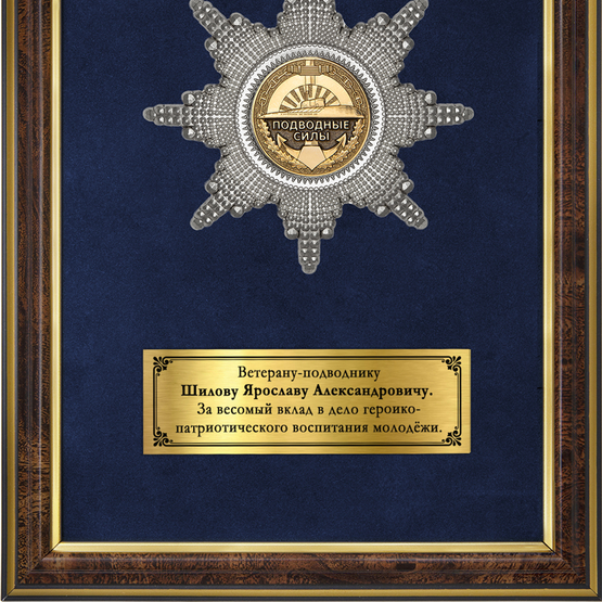 Обратная сторона награды Наградное панно «За службу в подводных силах России»