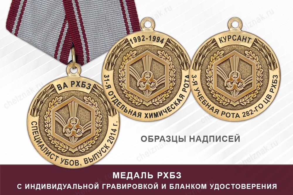Медаль РХБЗ (с текстом заказчика), с бланком удостоверения, дополнительное фото 2