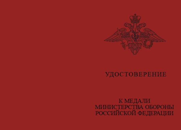 Лицевая сторона награды Медаль МО РФ «За морские заслуги в Арктике» с бланком удостоверения