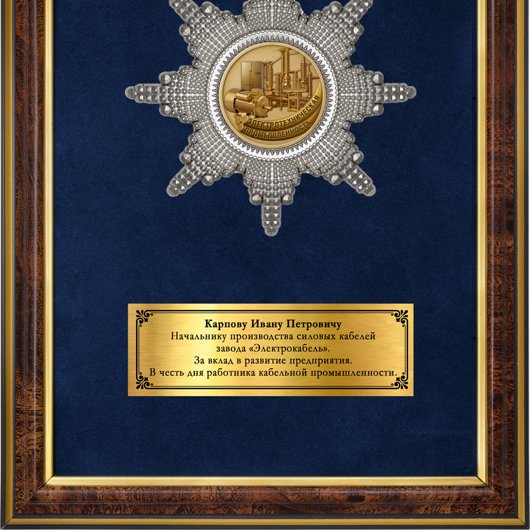 Обратная сторона награды Наградное панно «За работу в электротехнической промышленности»