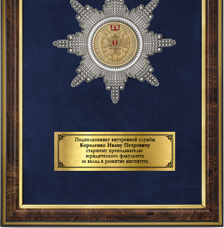 Обратная сторона награды Наградное панно «25 лет Воронежскому институту ФСИН России»