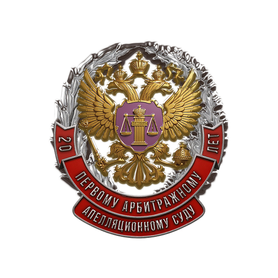 Лицевая сторона награды Знак «20 лет арбитражному апелляционному суду»