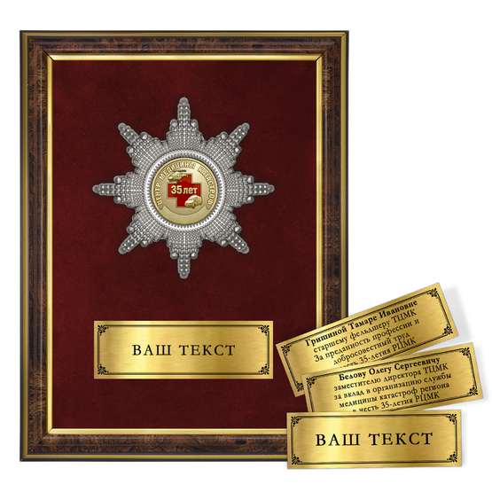 Лицевая сторона награды Наградное панно «35 лет центру медицины катастроф»