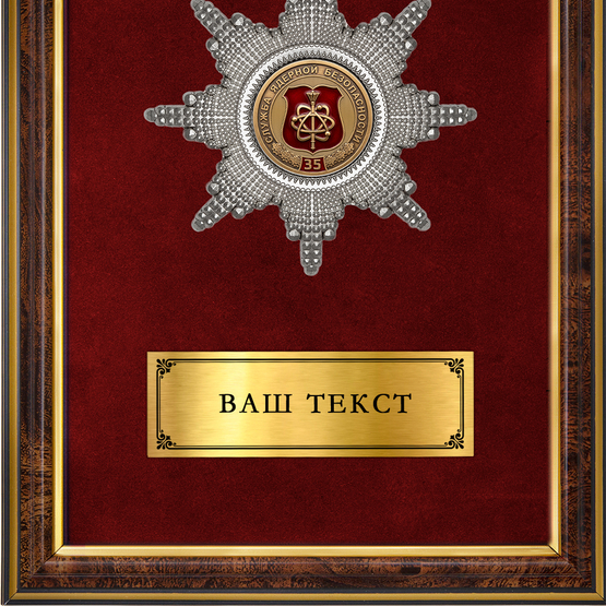 Обратная сторона награды Наградное панно «35 лет службе ядерной безопасности РВСН России»