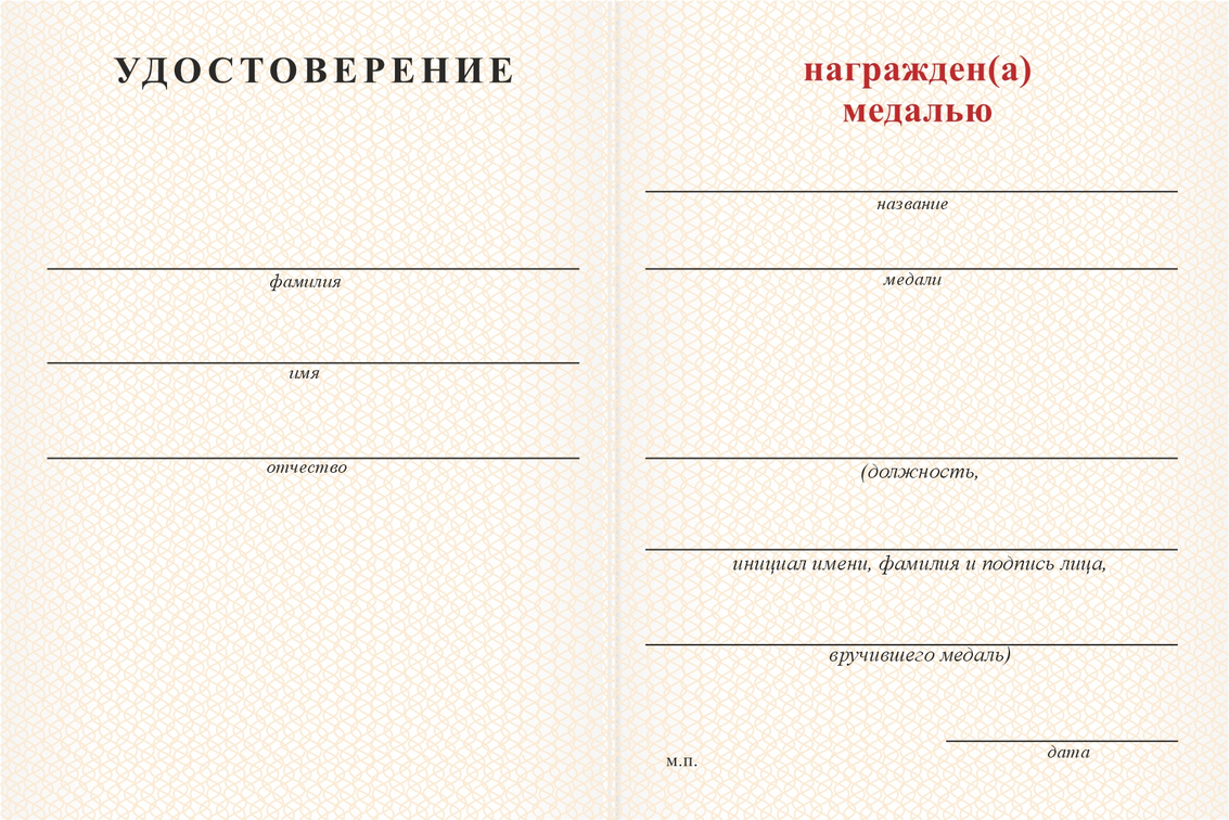 Бланк оборотная сторона Медаль «За многолетний добросовестный труд в издательском деле» с бланком удостоверения