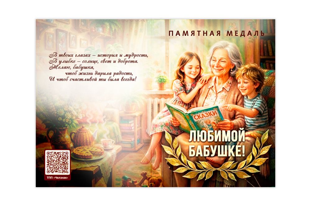 Поздравительная открытка с медалью «Любимой бабушке», дополнительное фото 1