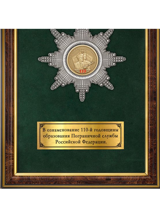 Обратная сторона награды Панно с орденом «В честь 110-летия пограничным войскам»