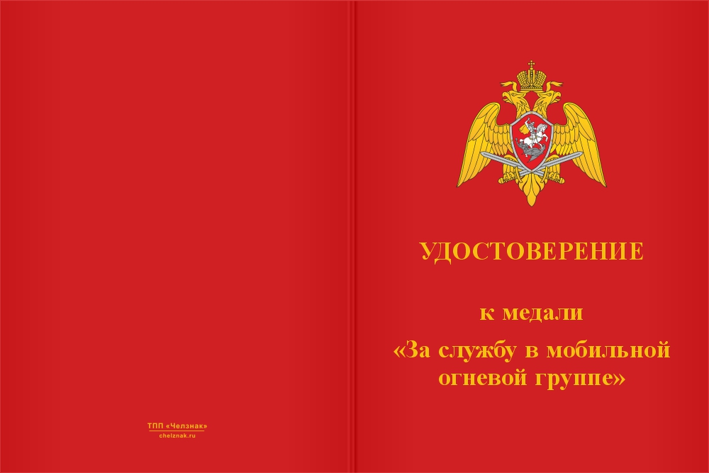 Бланк лицевая сторона Медаль «Мобильная огневая группа ВНГ РФ» с бланком удостоверения
