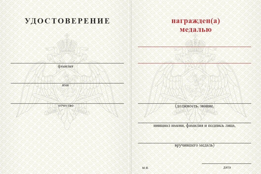 Бланк оборотная сторона Медаль «10 лет Управлению Росгвардии по Воронежской области» с бланком удостоверения