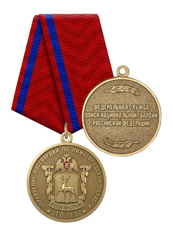 Медаль «10 лет Управлению Росгвардии по Нижегородской области» с бланком удостоверения