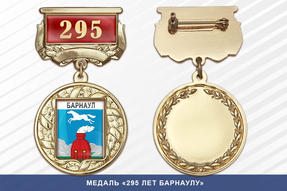 Лицевая сторона награды Медаль «295 лет Барнаулу» с бланком удостоверения