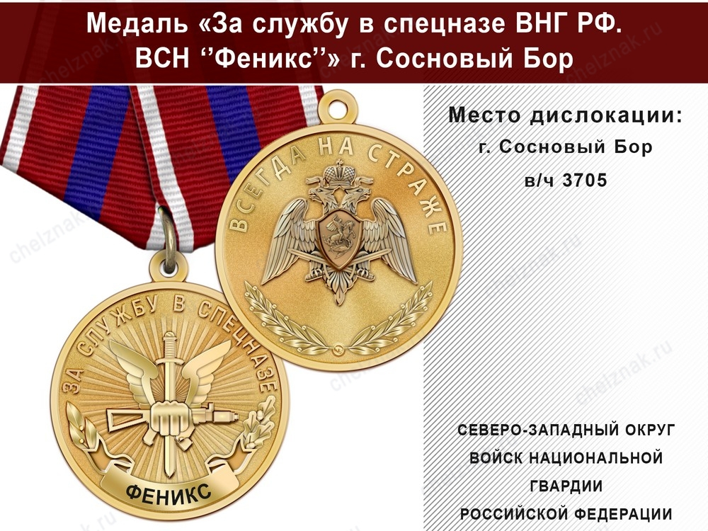 Медаль «За службу в Спецназе. ВСН "Феникс"» с бланком удостоверения