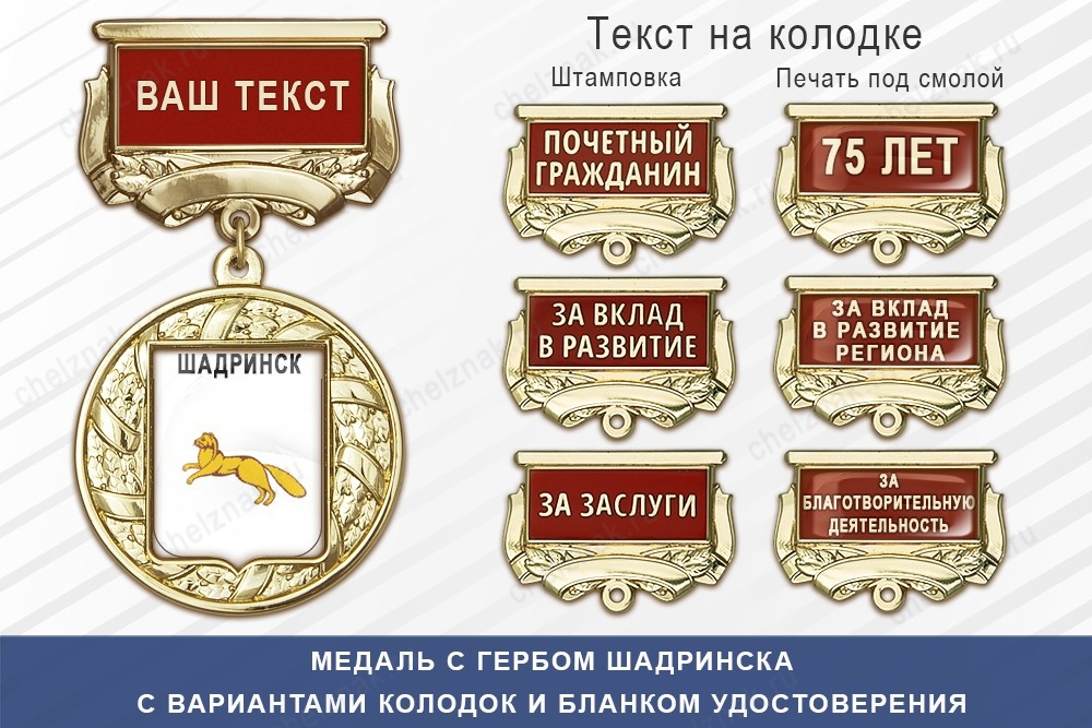 Медаль с гербом города Шадринска Курганской области с бланком удостоверения, дополнительное фото 1