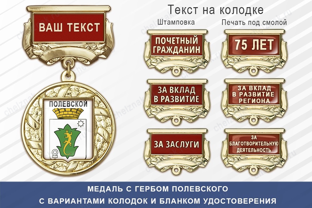 Медаль с гербом города Полевского Свердловской области с бланком удостоверения, дополнительное фото 1