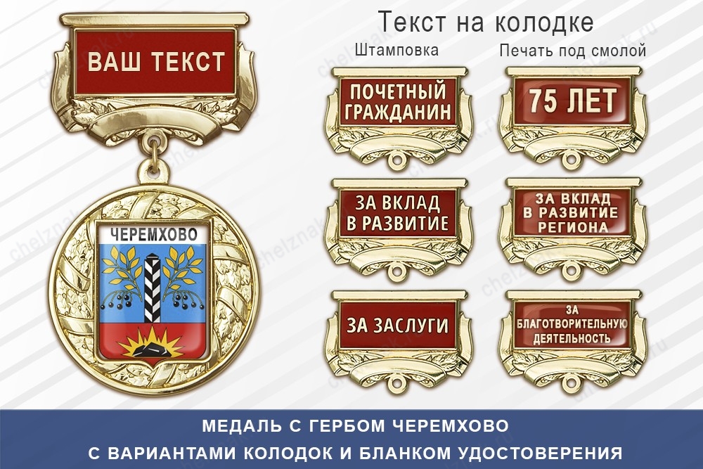 Медаль с гербом города Черемхово Иркутской области с бланком удостоверения, дополнительное фото 1