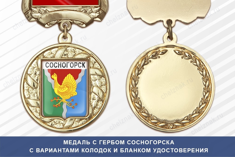 Медаль с гербом города Сосногорска Республики Коми с бланком удостоверения
