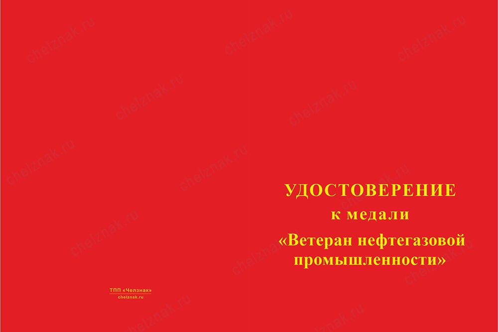 Лицевая сторона награды Медаль на квадроколодке «Ветеран нефтегазовой промышленности» с бланком удостоверения