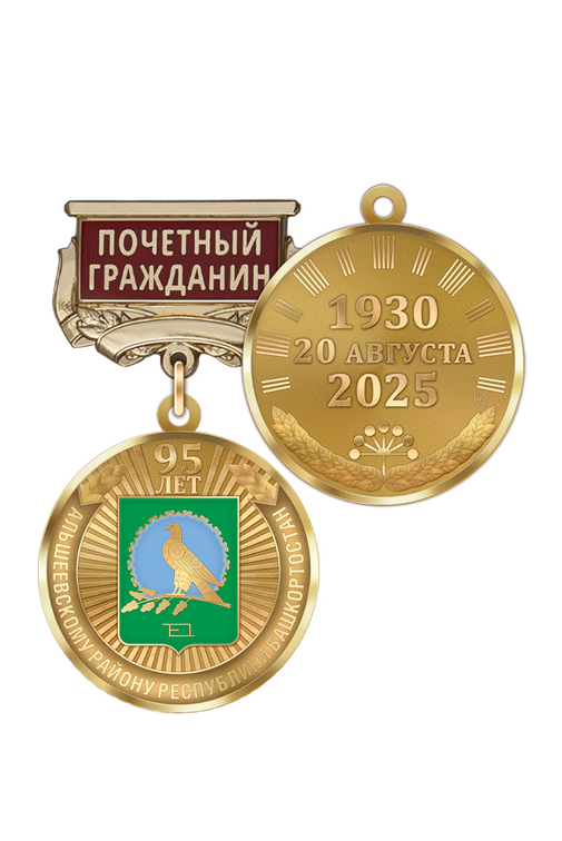 Медаль «95 лет Альшеевскому району Республики Башкортостан. Почётный гражданин» с бланком удостоверения