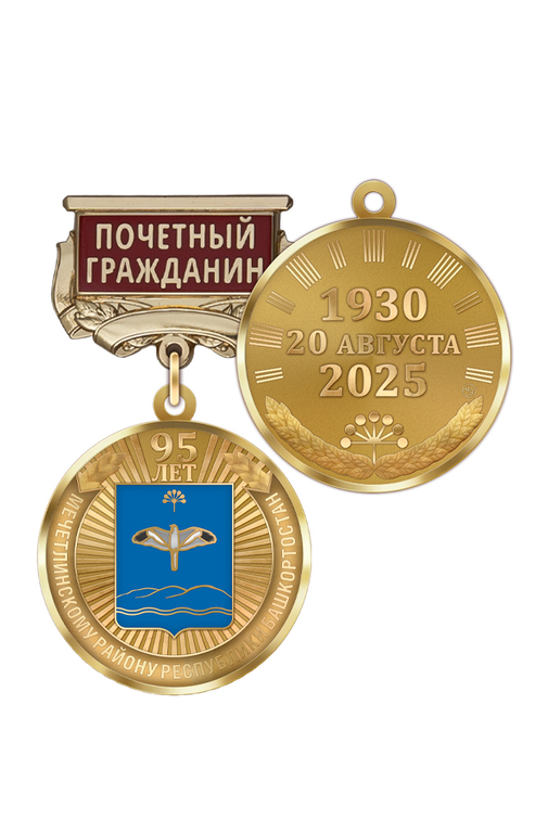 Медаль «95 лет Мечетлинскому району Республики Башкортостан. Почётный гражданин» с бланком удостоверения