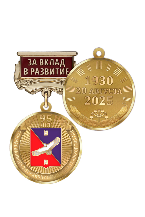 Медаль «95 лет Кармаскалинскому району Республики Башкортостан. За вклад в развитие» с бланком удостоверения