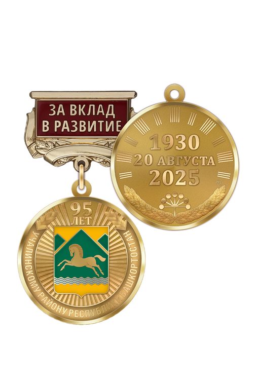 Медаль «95 лет Учалинскому району Республики Башкортостан. За вклад в развитие» с бланком удостоверения
