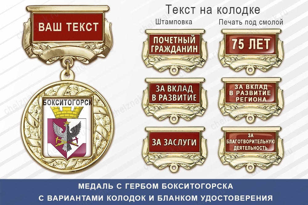 Медаль с гербом города Бокситогорска Ленинградской области с бланком удостоверения, дополнительное фото 1