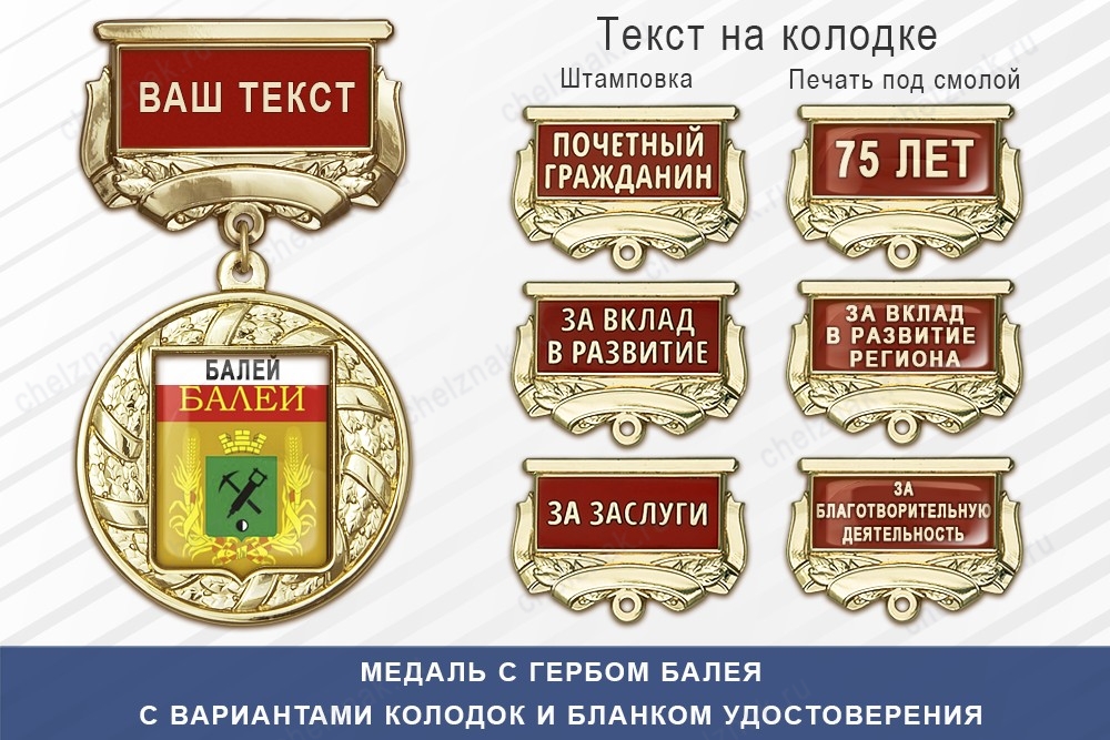 Медаль с гербом города Балея Забайкальского края с бланком удостоверения, дополнительное фото 1