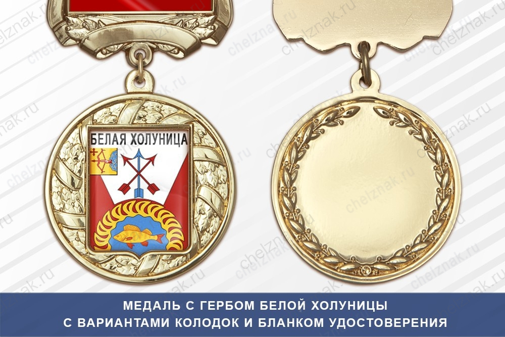 Медаль с гербом города Белой Холуницы Кировской области с бланком удостоверения