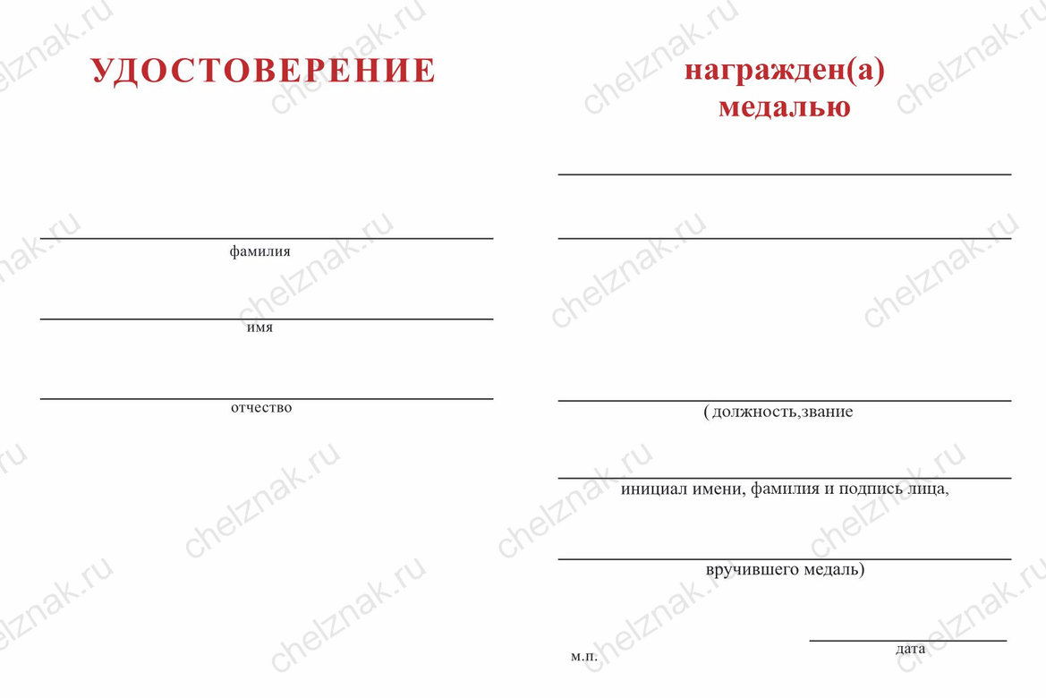 Бланк оборотная сторона Медаль «За спасение на СВО» с бланком удостоверения