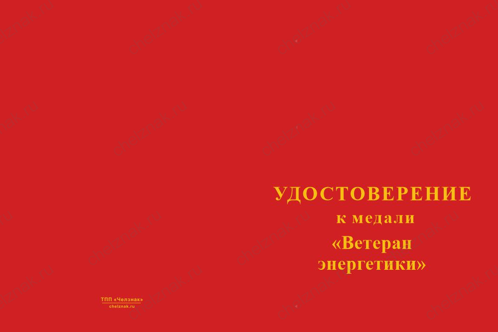 Бланк лицевая сторона Медаль «Ветеран энергетики» с индивидуальным текстом с бланком удостоверения