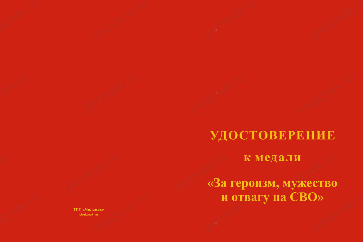 Бланк лицевая сторона Медаль «За героизм, мужество и отвагу на СВО» с бланком удостоверения