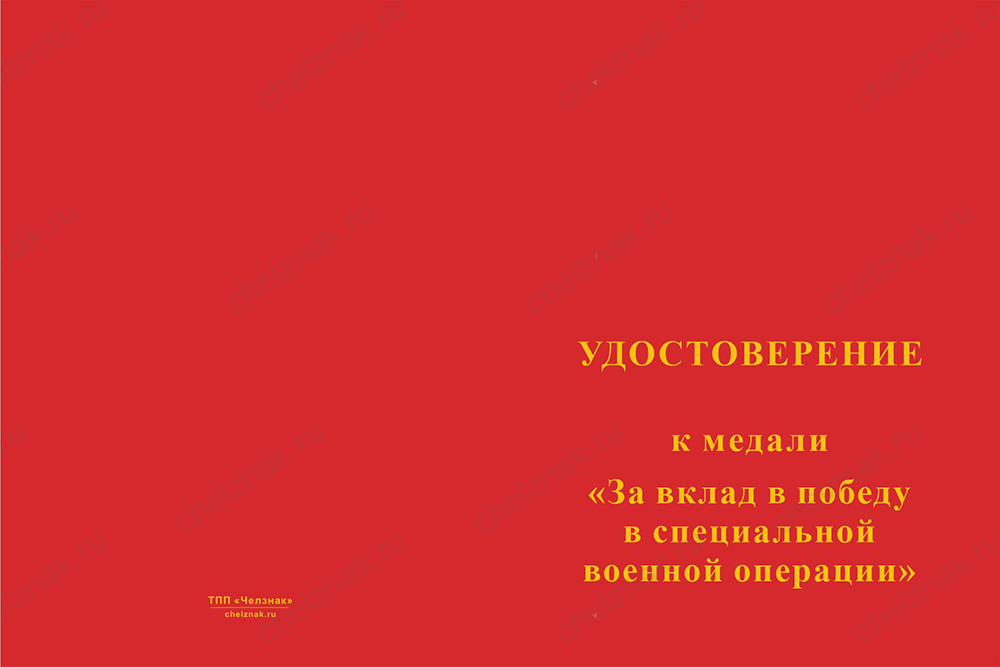 Бланк лицевая сторона Медаль «За вклад в победу в спецоперации» с бланком удостоверения