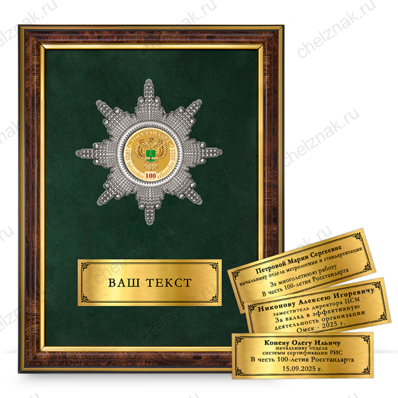Лицевая сторона награды Наградное панно с орденом «100 лет Росстандарту»