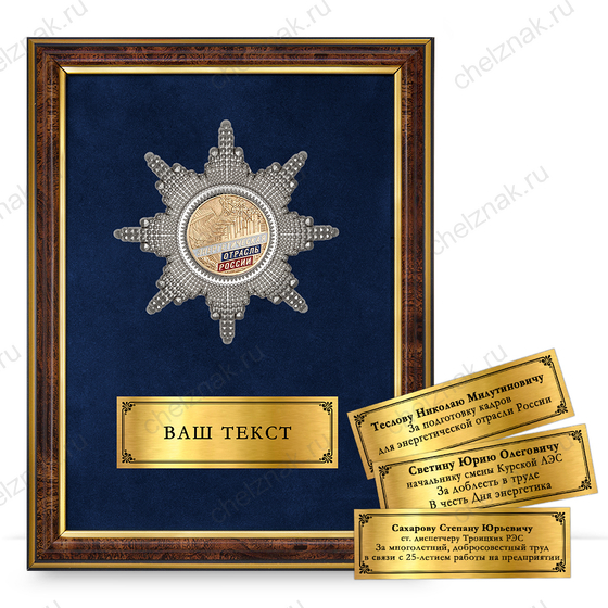 Лицевая сторона награды Панно наградное «За работу в энергетической отрасли»