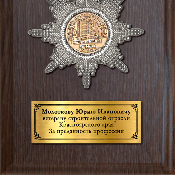 Обратная сторона награды Наградная плакетка «За работу в строительной отрасли»