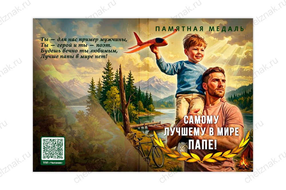 Обратная сторона награды Поздравительная открытка с медалью «Любимому папе»