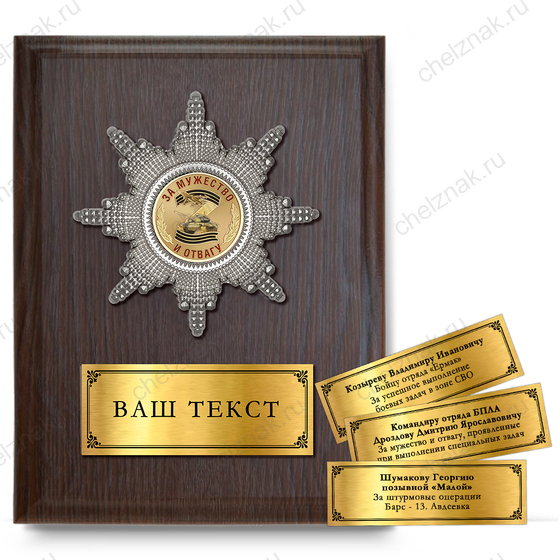Лицевая сторона награды Наградная плакетка «За мужество и отвагу на СВО»