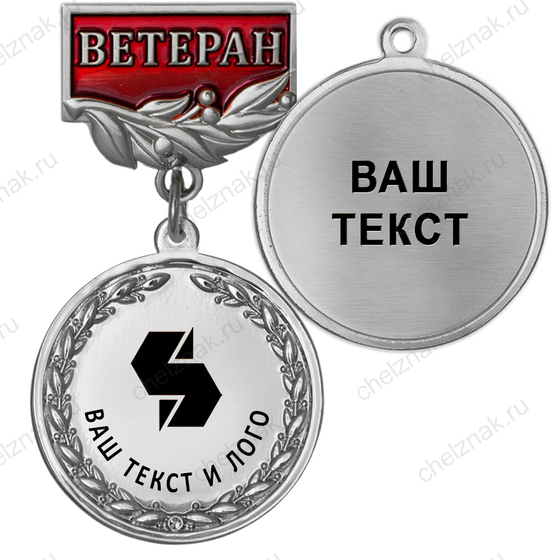 Лицевая сторона награды Медаль цвет серебро с чёрным логотипом (на колодке "Ветеран")