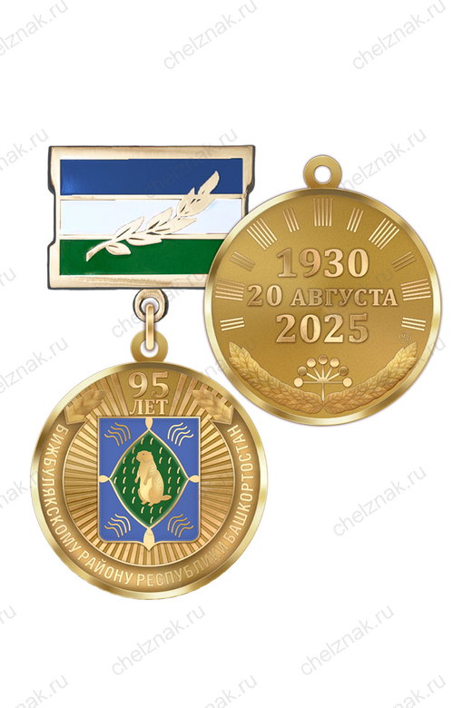 Медаль «95 лет Бижбулякскому району Республики Башкортостан» с бланком удостоверения