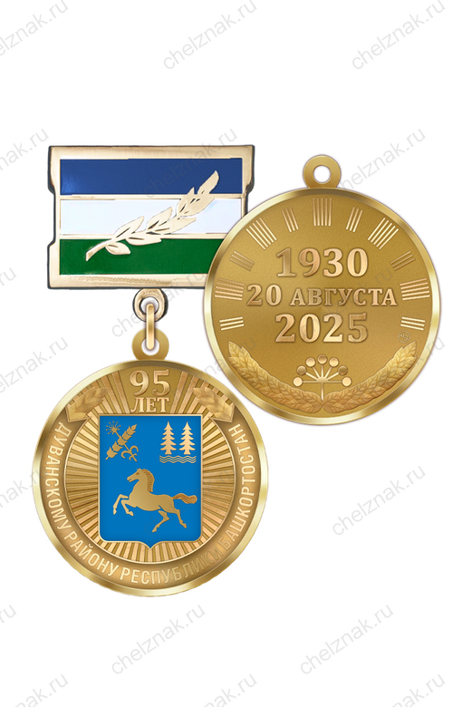 Медаль «95 лет Дуванскому району Республики Башкортостан» с бланком удостоверения